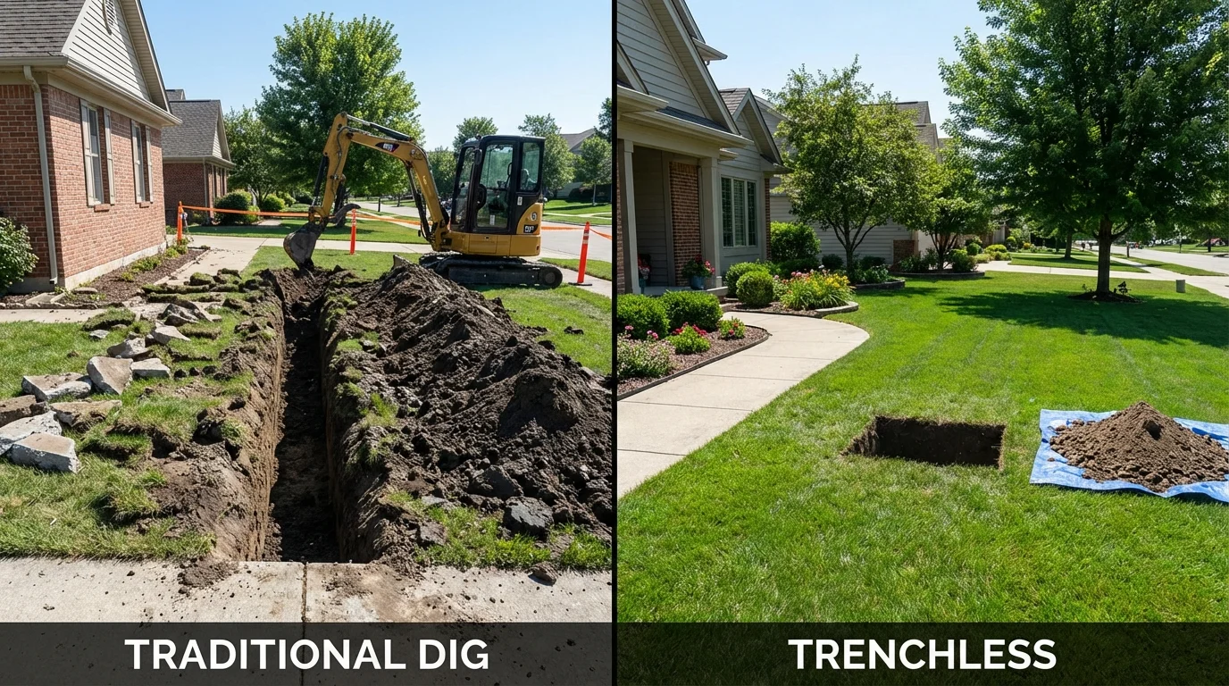 Trenchless sewer repair with minimal yard damage versus traditional excavation in Portland, CT